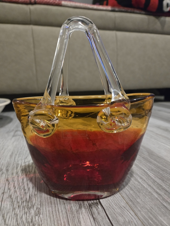Other - Vintage Design Society Art Glass Purse Handbag Vase - Red & Amber